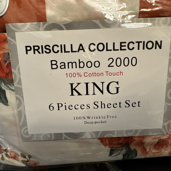 Priscilla Bamboo 2000 Thread CT Super Soft 6 Pieces Sheet Set-King - Picture 2 of 11